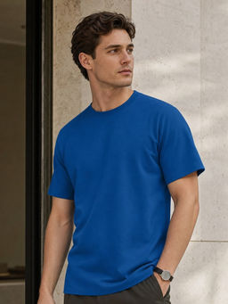 Nobero - Men Premium Solid Cotton Blue T-Shirt