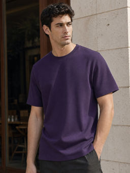 Nobero - Men Premium Solid Cotton Purple T-Shirt