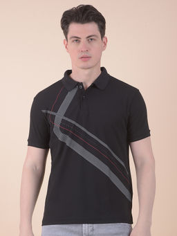 Cantabil - Black Printed Polo T-Shirt for Men