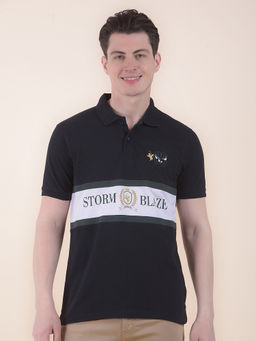 Cantabil - Navy Blue Printed Polo T-Shirt for Men