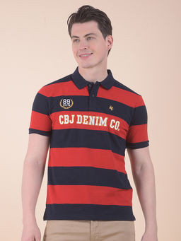 Cantabil - Red Stripe Polo T-Shirt for Men