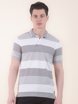 Cantabil - Grey Stripe Polo T-Shirt for Men
