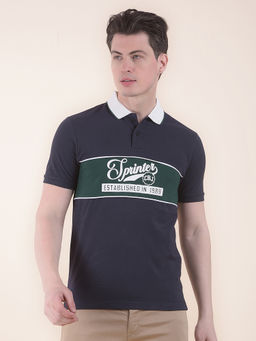 Cantabil - Navy Blue Printed Polo T-Shirt for Men