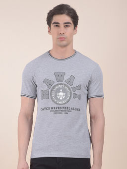 Cantabil - Grey Printed T-Shirt for Men