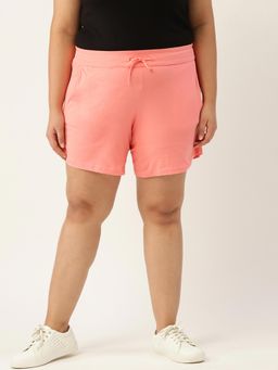theRebelinme - Plus Size Womens Peach Solid Pure Cotton Regular Shorts