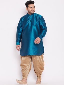Vastramay - Men Turquoise Silk Blend Kurta and Dhoti