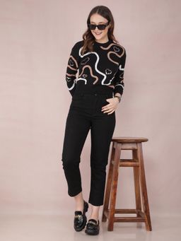 CRIMSOUNE CLUB - Women Black Graphic Print Crop Sweater