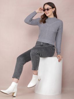 CRIMSOUNE CLUB - Women Grey Cropped Sweater