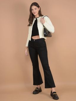 CRIMSOUNE CLUB - Women Cream Self Design Cardigan