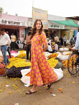 DIMPLE DESIGN STUDIO - Pink Melon Cotton Printed Maxi Dress