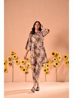 DIMPLE DESIGN STUDIO - Ceri Mauve Floral Print Kurta and Pant (Set of 2)