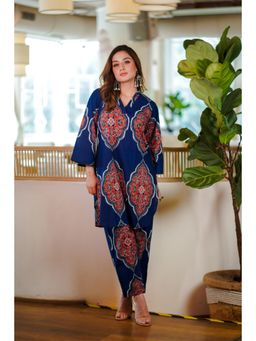 DIMPLE DESIGN STUDIO - Azure Blue Cotton Print Kurta and Pant (Set of 2)