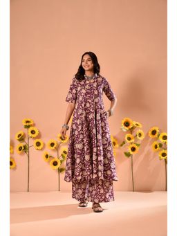 DIMPLE DESIGN STUDIO - Nora Purple Cotton Floral Printed Kurta with Palazzo (Set of 2)