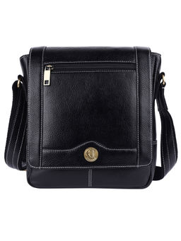 HiLEDER - Pure Leather Messenger 10" Sling Cross Body Flap Handbag Men Women Black