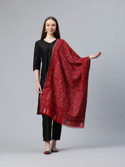 SWI STYLISH - Women Maroon Kani Woven Wool Stole