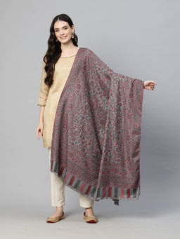 SWI STYLISH - Womens Grey Kashmiri Kani Woven Wool Shawl