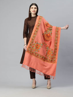 SWI STYLISH - Womens Peach Aari Embroidered Wool Stole