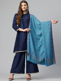 SWI STYLISH - Women Turquoise Kani Wool Shawl