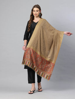 SWI STYLISH - Women Beige Kani Wool Stole With Zari Border