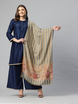 SWI STYLISH - Women Beige Kani Woven Wool Stole