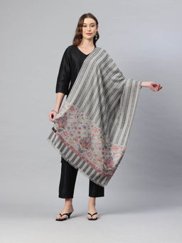 SWI STYLISH - Women Grey Kani Woven Wool Stole
