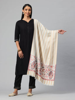 SWI STYLISH - Women White Kani Woven Wool Stole