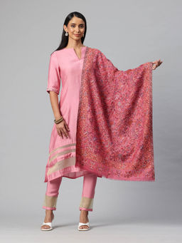 SWI STYLISH - Women Pink Kani Wool Stole