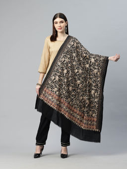 SWI STYLISH - Womens Black Aari Embroidered Wool Shawl