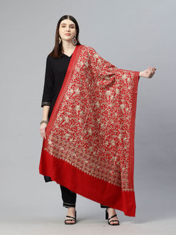 SWI STYLISH - Womens Maroon Aari Embroidered Wool Shawl