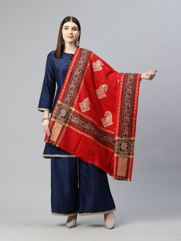 SWI STYLISH - Womens Maroon Aari Embroidered Wool Shawl
