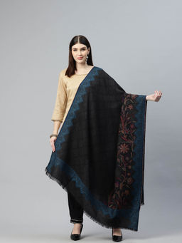 SWI STYLISH - Womens Black Kani Jamawar Pure Wool Shawl
