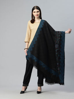 SWI STYLISH - Womens Black Kani Jamawar Pure Wool Shawl