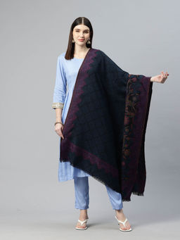 SWI STYLISH - Womens Black Kani Jamawar Pure Wool Shawl