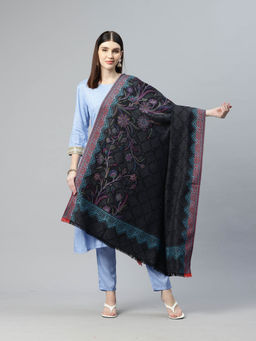 SWI STYLISH - Womens Black Kani Jamawar Pure Wool Shawl