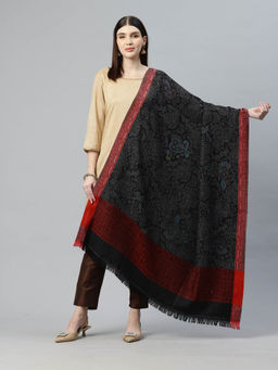 SWI STYLISH - Womens Black Kani Jamawar Pure Wool Shawl