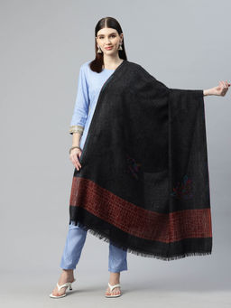 SWI STYLISH - Womens Black Kani Jamawar Pure Wool Shawl