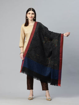 SWI STYLISH - Womens Black Kani Jamawar Pure Wool Shawl