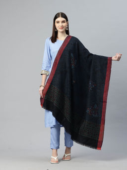 SWI STYLISH - Womens Black Kani Jamawar Pure Wool Shawl