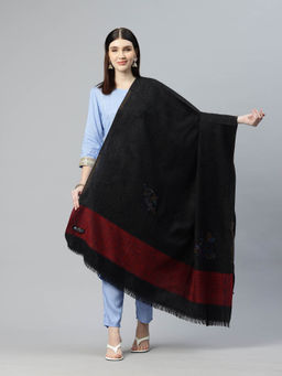 SWI STYLISH - Womens Black Kani Jamawar Pure Wool Shawl