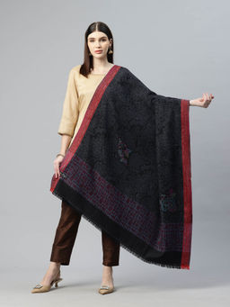 SWI STYLISH - Womens Black Kani Jamawar Pure Wool Shawl