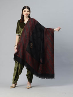 SWI STYLISH - Womens Black Kani Jamawar Pure Wool Shawl