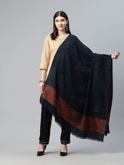 SWI STYLISH - Womens Black Kani Jamawar Pure Wool Shawl
