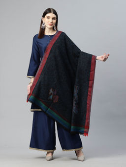 SWI STYLISH - Womens Black Kani Jamawar Pure Wool Shawl