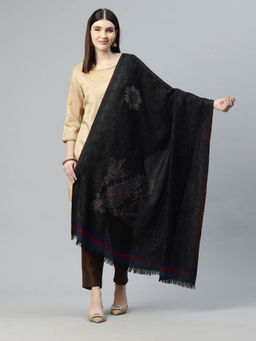 SWI STYLISH - Womens Black Kani Jamawar Pure Wool Shawl
