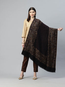 SWI STYLISH - Womens Black Kani Jamawar Pure Wool Shawl