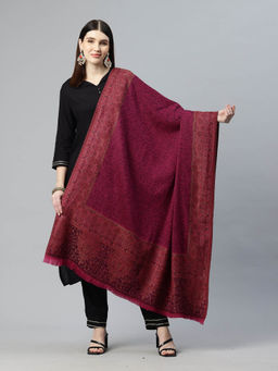 SWI STYLISH - Womens Magenta Kani Jamawar Pure Wool Shawl