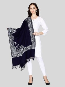 SWI STYLISH - Womens Navy Blue Aari Embroidery Wool Stole