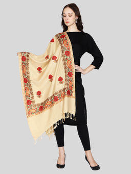 SWI STYLISH - Womens Beige Kashmiri Aari Embroidered Wool Stole