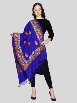 SWI STYLISH - Womens Royal Blue Kashmiri Aari Embroidered Wool Stole