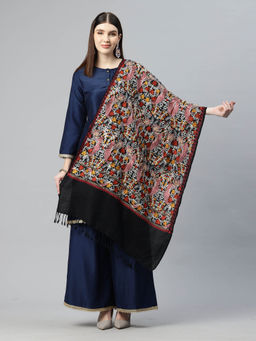 SWI STYLISH - Womens Black Aari Embroidered Wool Stole